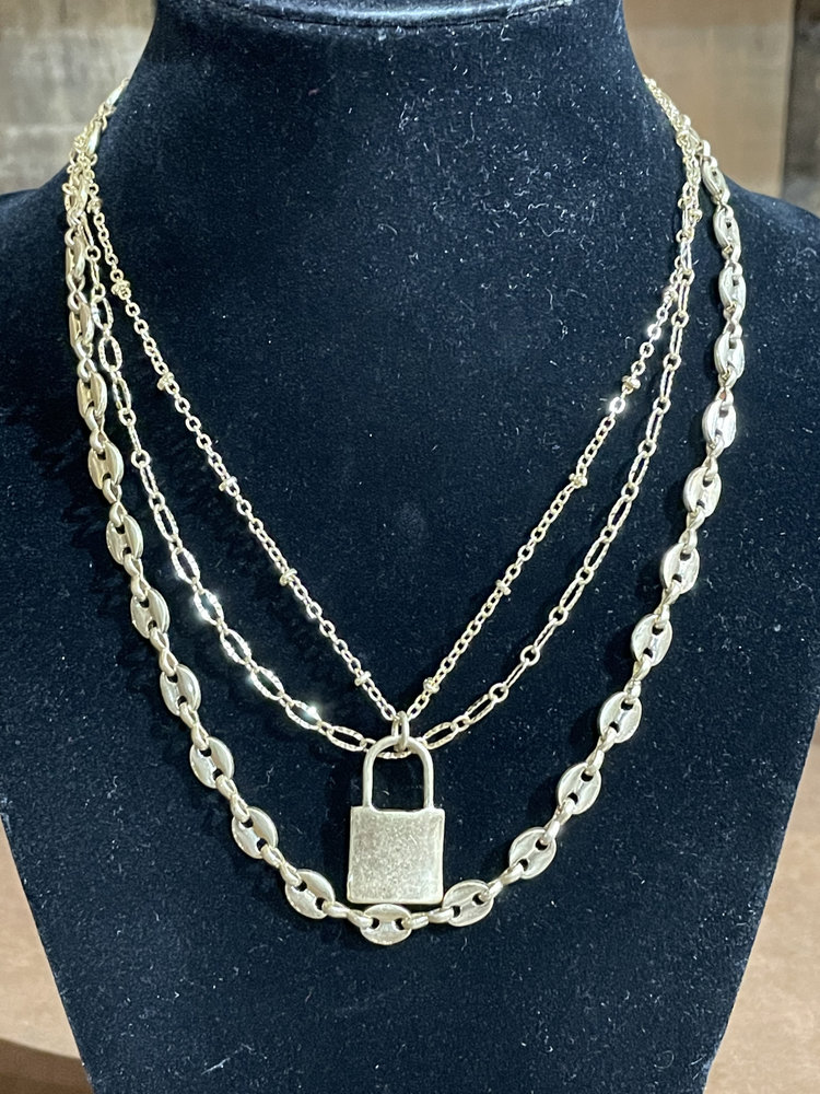 Short Gold Linked Lock Necklace