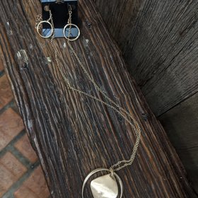 Gold Long Open Circle Necklace and Earring Set