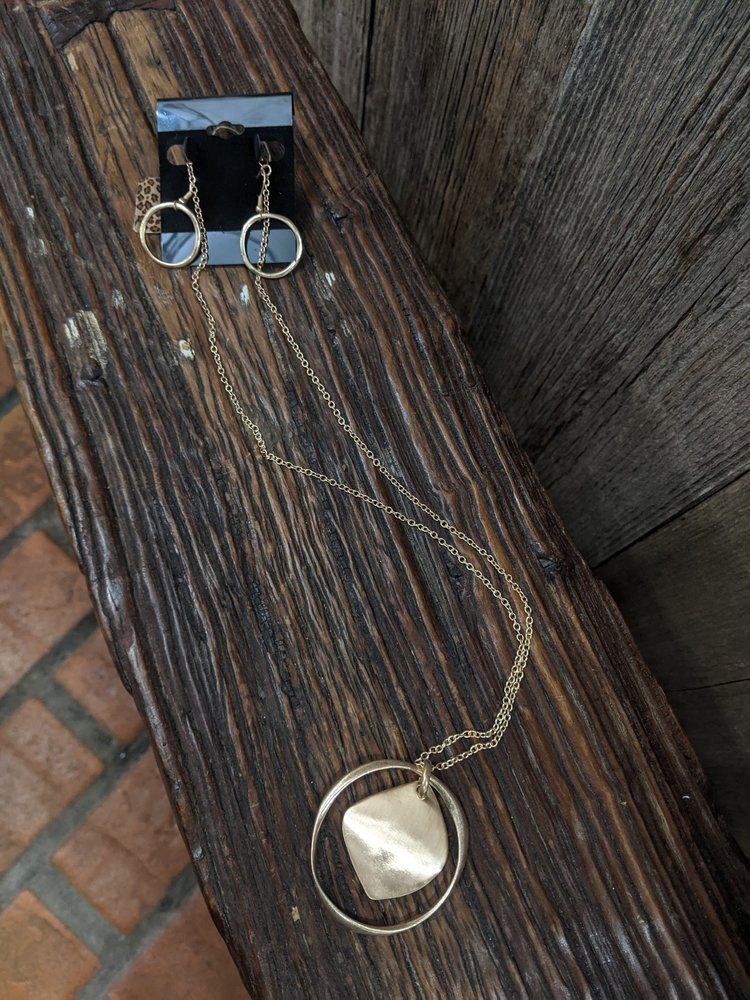 Gold Long Open Circle Necklace and Earring Set