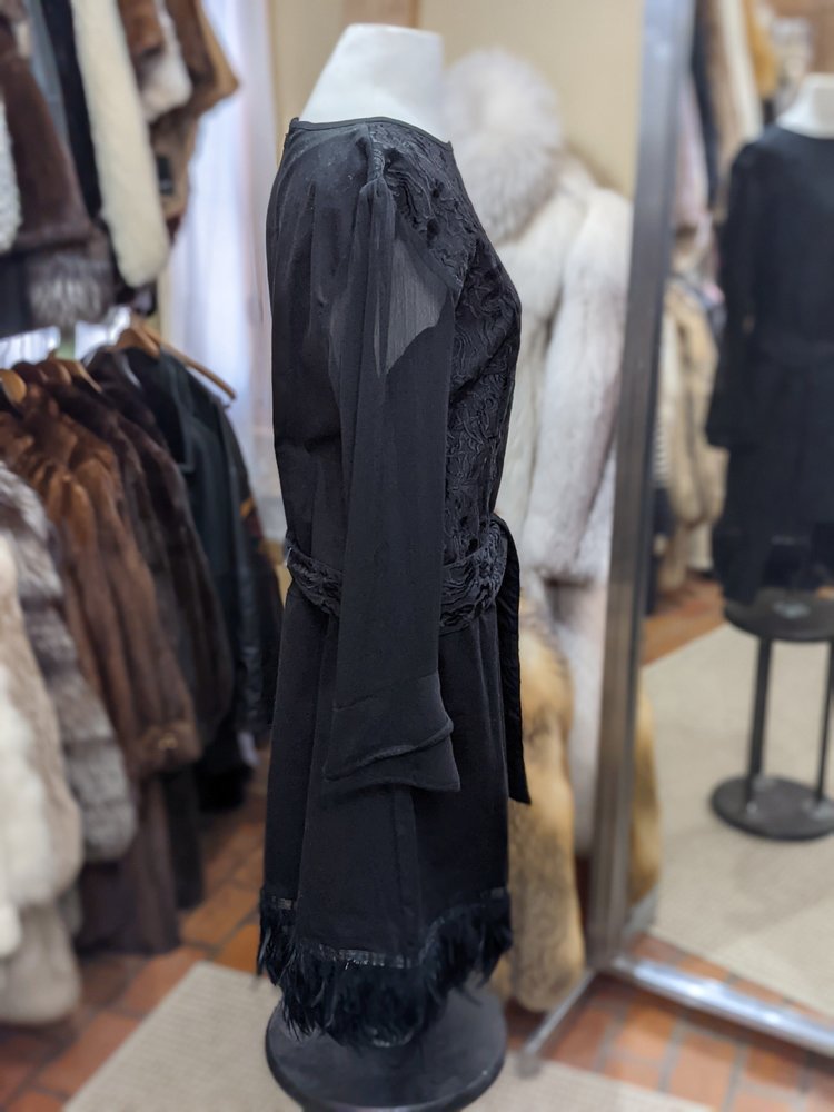 Black Feather Fringe Dress, Size 50 - Size XL/XXL