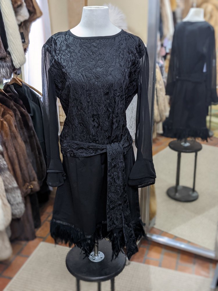 Black Feather Fringe Dress, Size 50 - Size XL/XXL