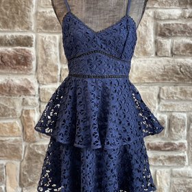 Navy Star Lace Tiered Dress, Size L