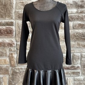 Aqua Black Faux Leather Trim Dress