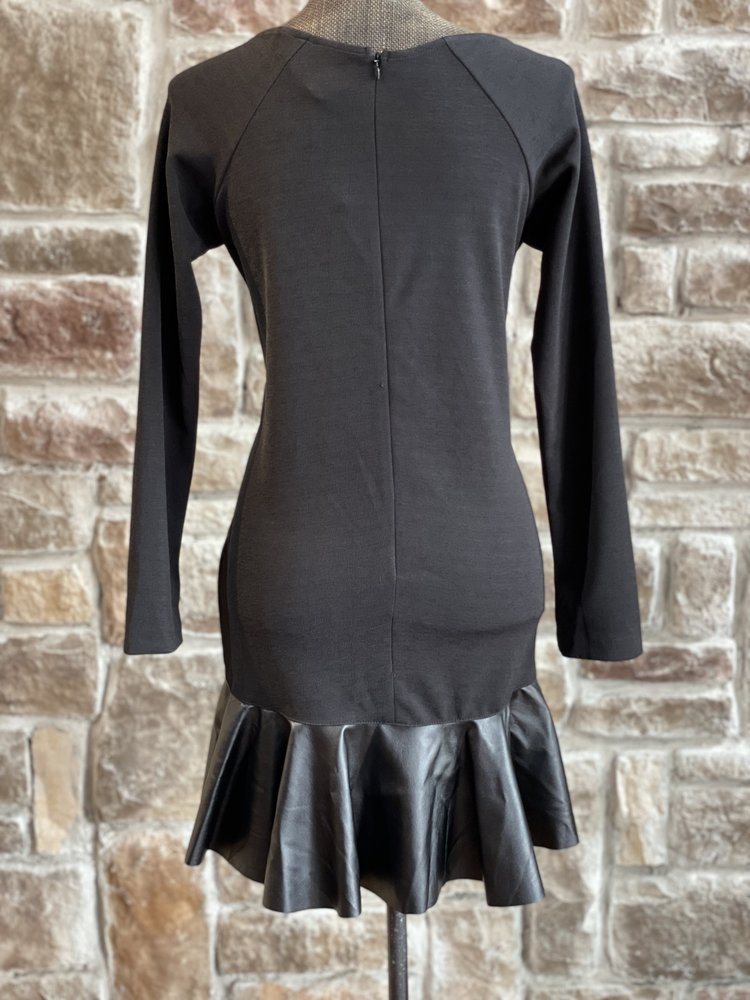 Aqua Black Faux Leather Trim Dress