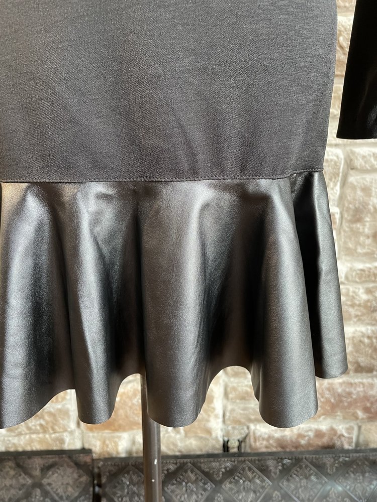 Aqua Black Faux Leather Trim Dress