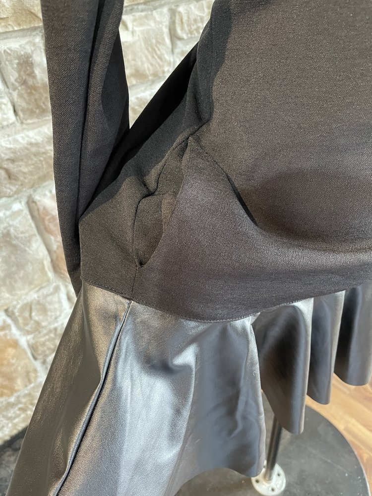 Aqua Black Faux Leather Trim Dress