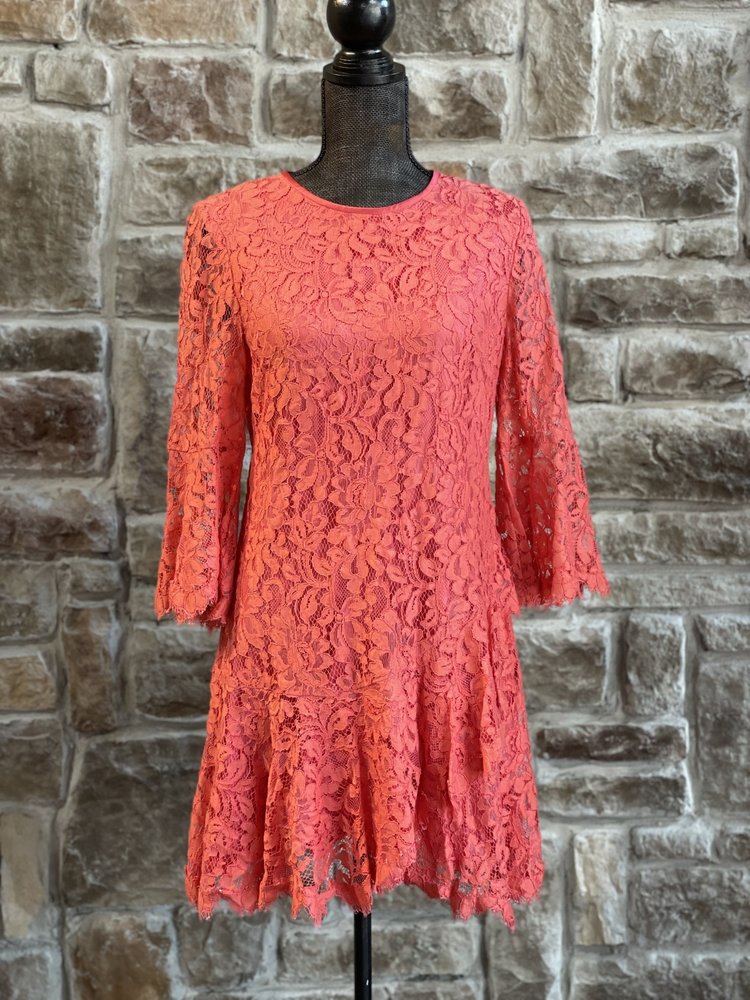 Coral All Over Lace Dress, Size 10P