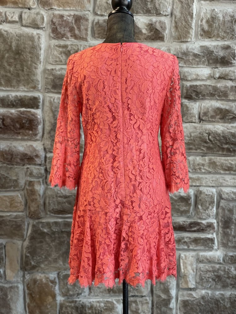 Coral All Over Lace Dress, Size 10P