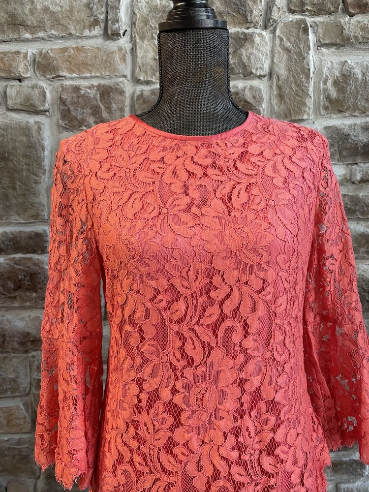 Coral All Over Lace Dress, Size 10P