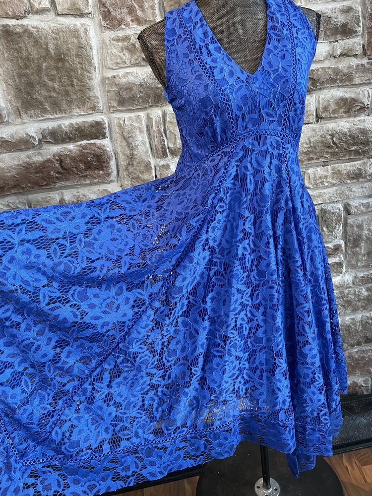 Royal Blue Lace Swing Dress, Size 6