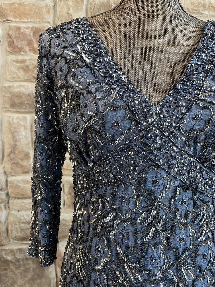 Navy Fully Embellished Gown, Size 6