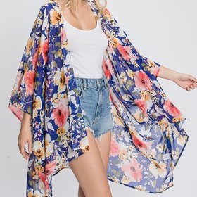 GeeGee Royal Blue Sheer Floral Kimono