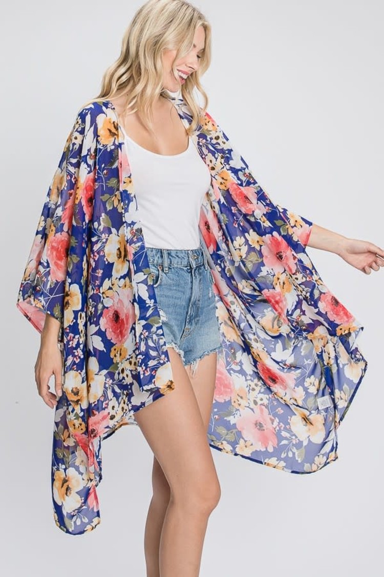 GeeGee Royal Blue Sheer Floral Kimono