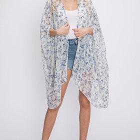 GeeGee White and Blue Sheer Floral Kimono