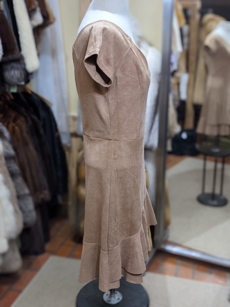 Aqua Taupe Faux Suede Dress with Flounce Hem, Size L