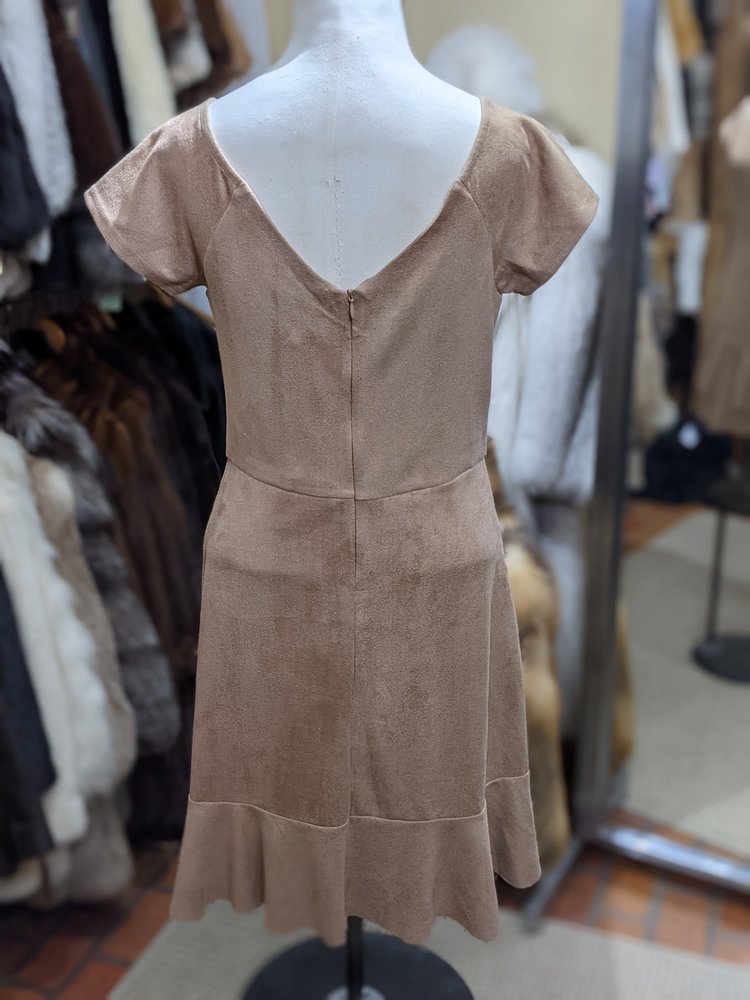 Aqua Taupe Faux Suede Dress with Flounce Hem, Size L