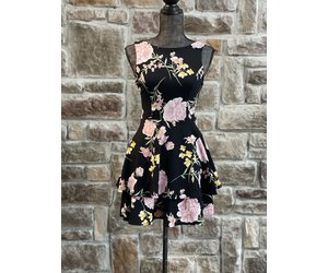 Black Floral Dress with Tiered Skirt, Size 1/2 - Elements Unleashed Black Floral Dress with Tiered Skirt, Size 1/2 - Elements Unleashed