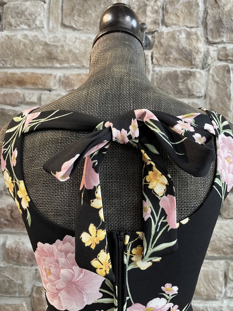 B Darlin Black Floral Dress with Tiered Skirt, Size 1/2