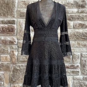 Aqua Black V-Neck Burnout Velvet Dress