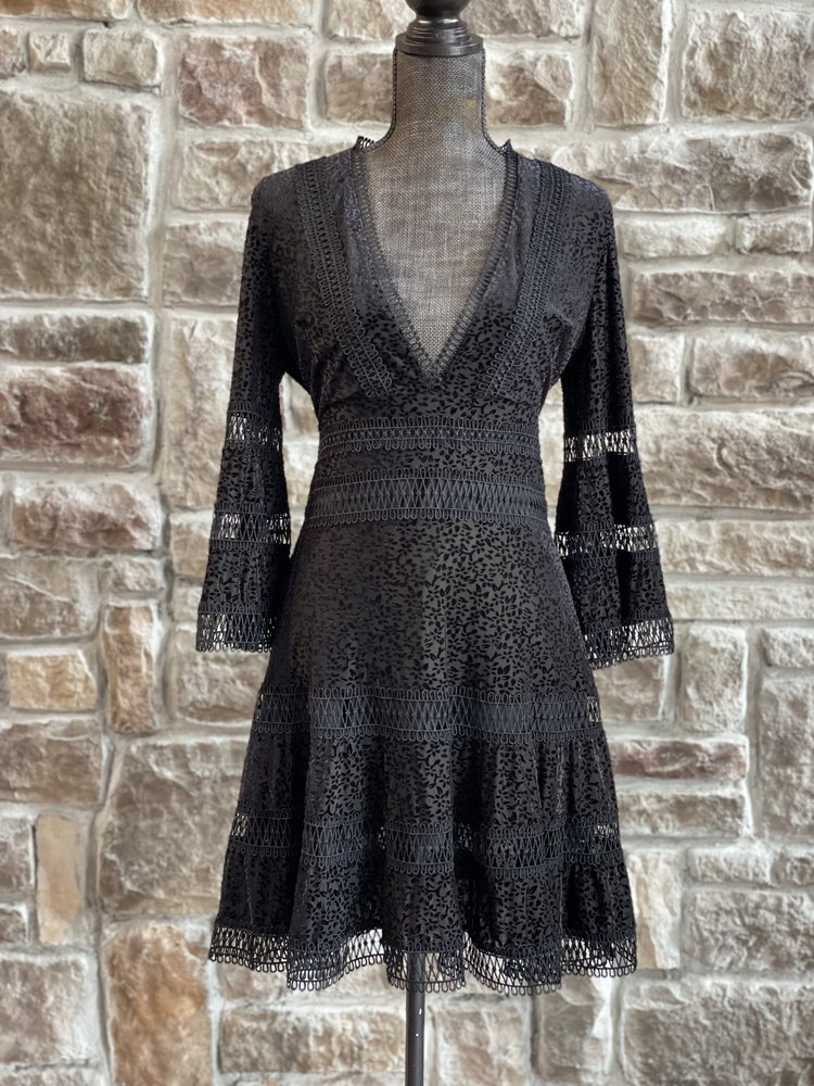 Aqua Black V-Neck Burnout Velvet Dress