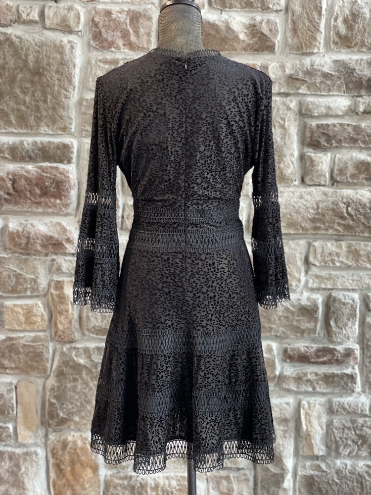 Aqua Black V-Neck Burnout Velvet Dress