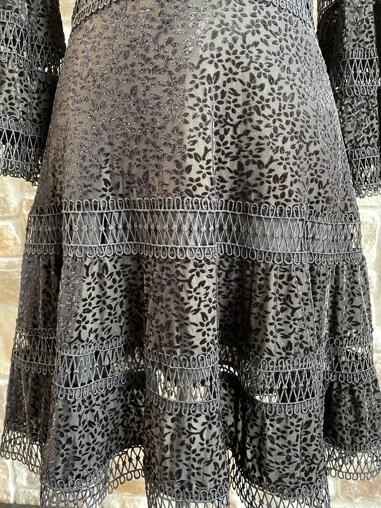 Aqua Black V-Neck Burnout Velvet Dress