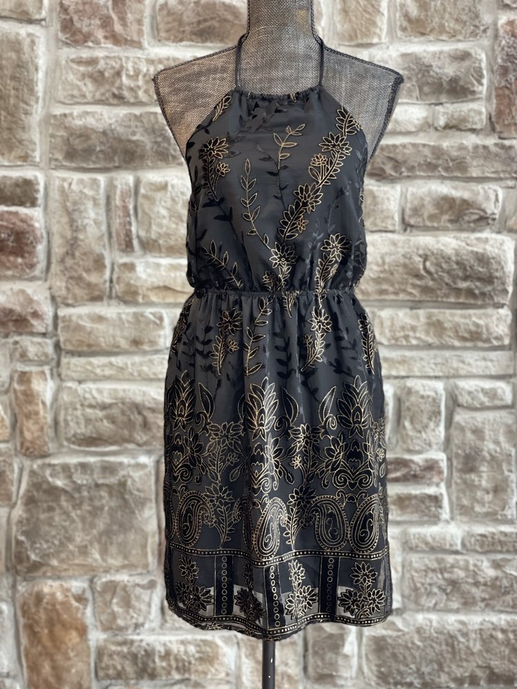 Sadie & Sage Black Metallic Burnout Velvet Dress