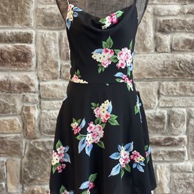 B Darlin Black Drape Neck Floral Sundress