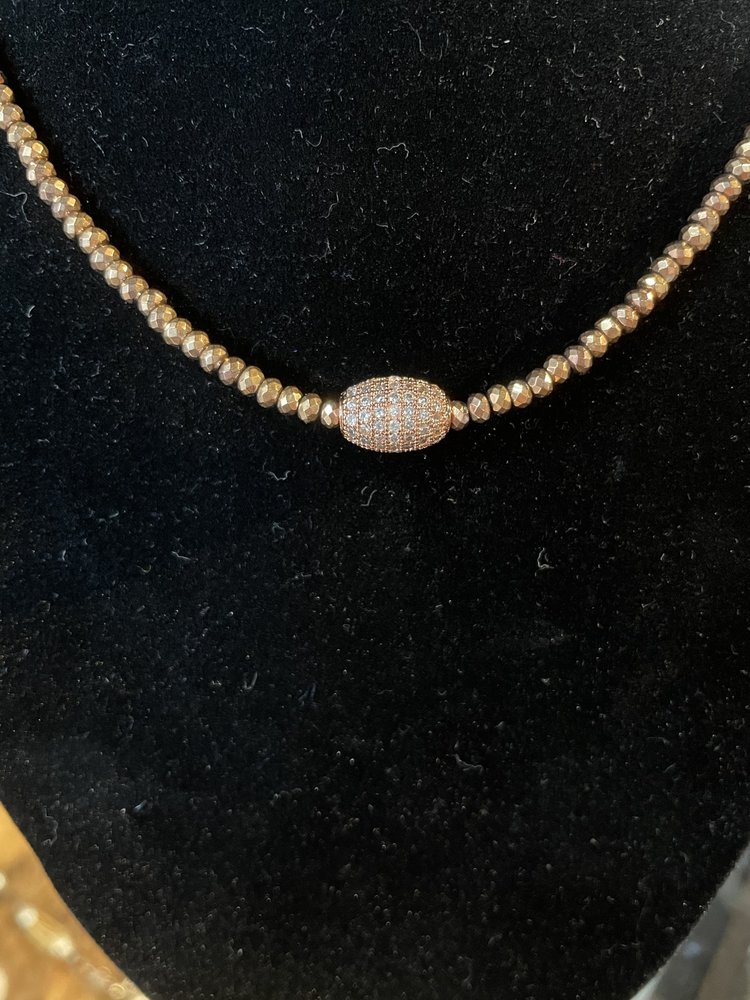 Rose Gold Pave Bead Short Necklace