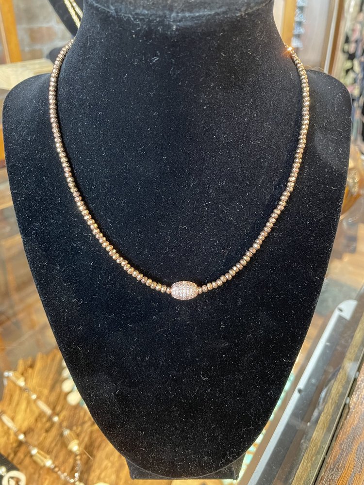 Rose Gold Pave Bead Short Necklace