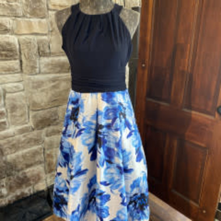 Navy and Floral Skirted Sundress, Size 14