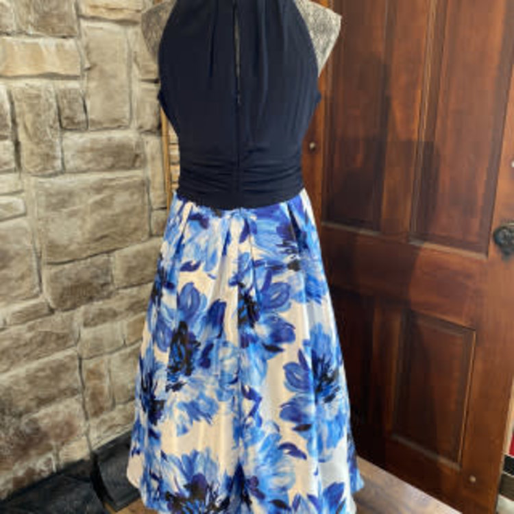 Navy and Floral Skirted Sundress, Size 14