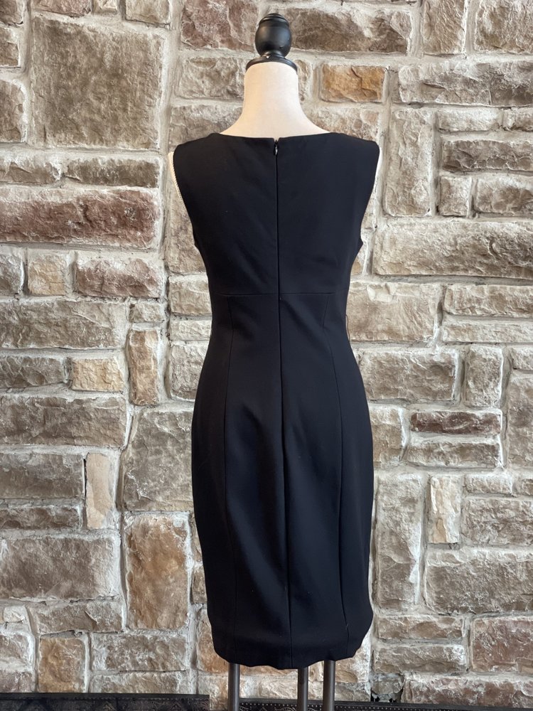 Caché Black Sheath with Animal Print Accent, Size 8