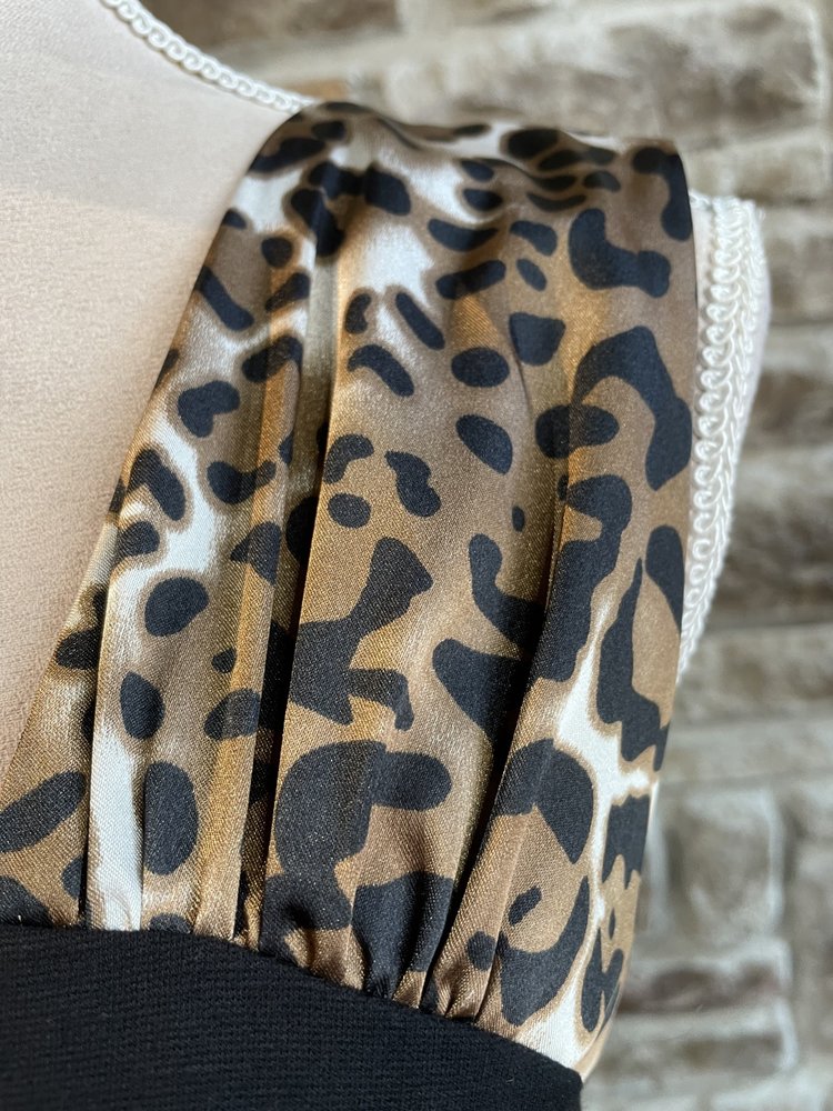 Caché Black Sheath with Animal Print Accent, Size 8