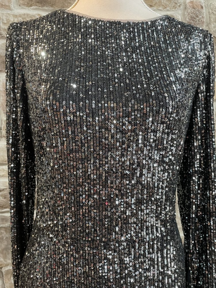 Xscape Gray Sequin Long SLeeve Dress, Size 14