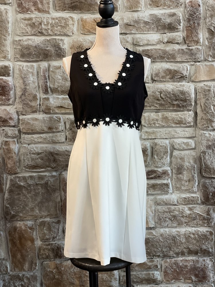 Taylor Black and White Dress with Daisies, Size 10