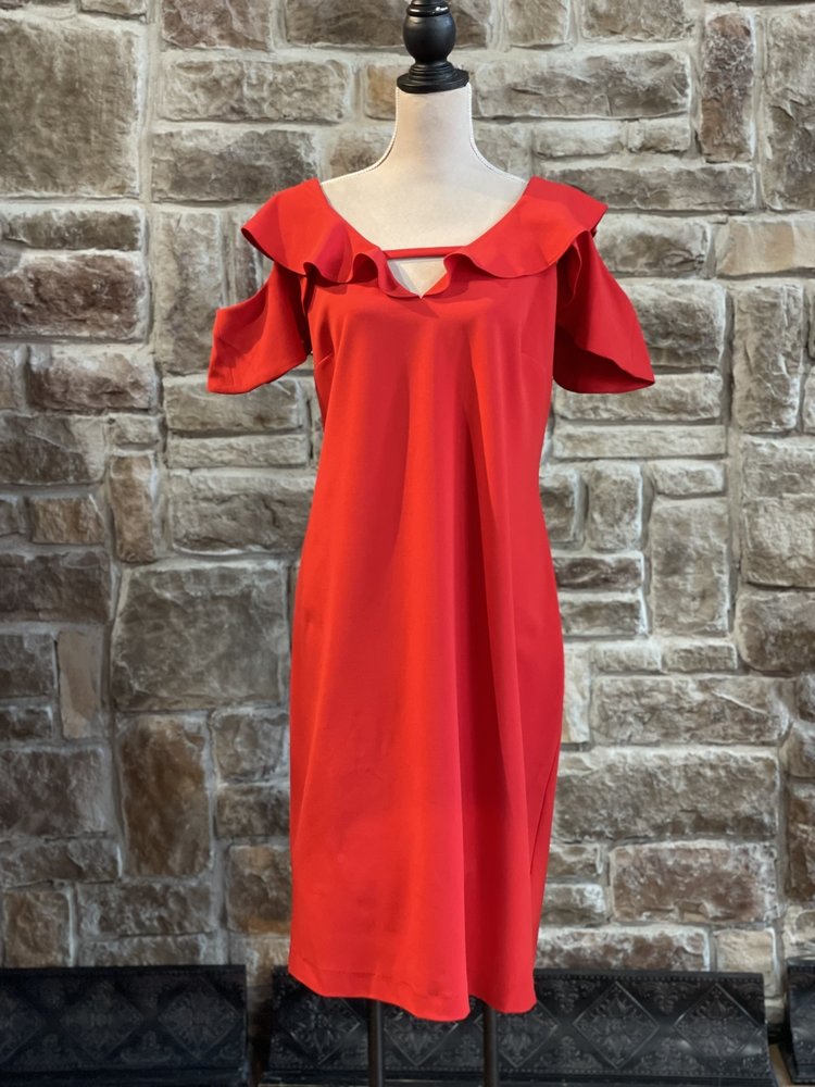 Rachel Roy Red Cold Shoulder Dress with Ruffles, Size 22W