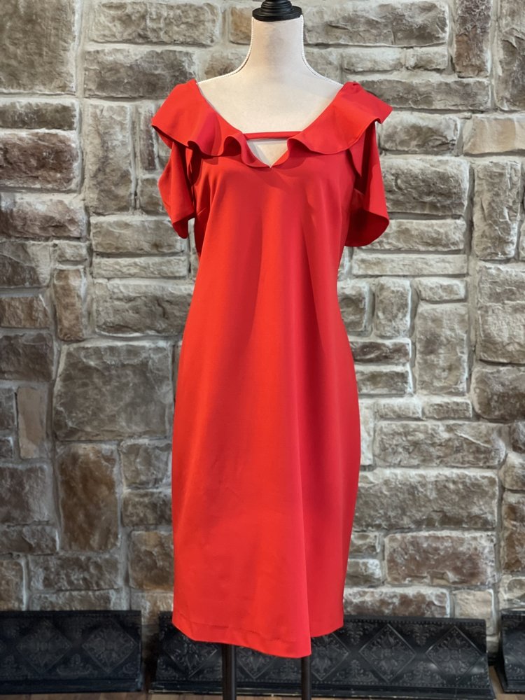 Rachel Roy Red Cold Shoulder Dress with Ruffles, Size 22W