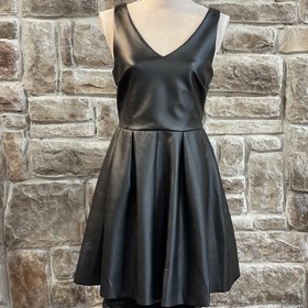 Rosie Harlow Black Faux Leather Fit & Flare Dress