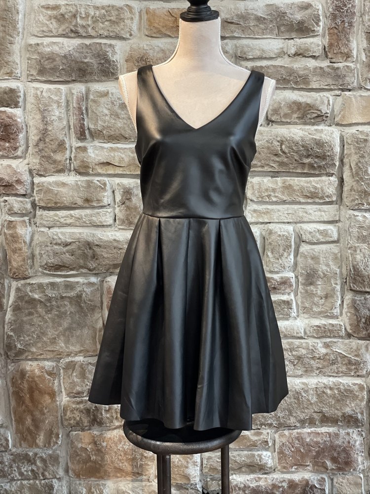 Rosie Harlow Black Faux Leather Fit & Flare Dress