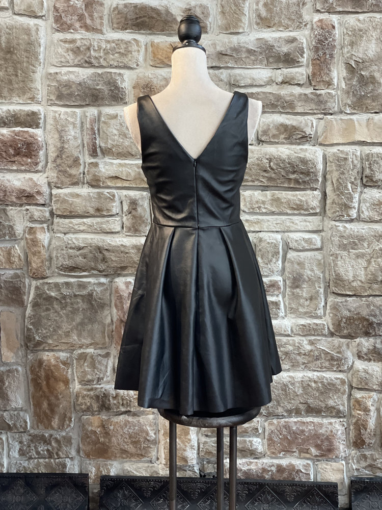 Rosie Harlow Black Faux Leather Fit & Flare Dress