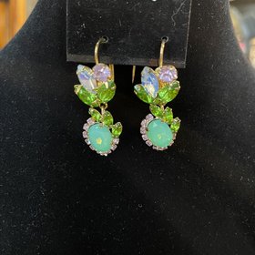 Green Lilly Pad Jeweled Earrings