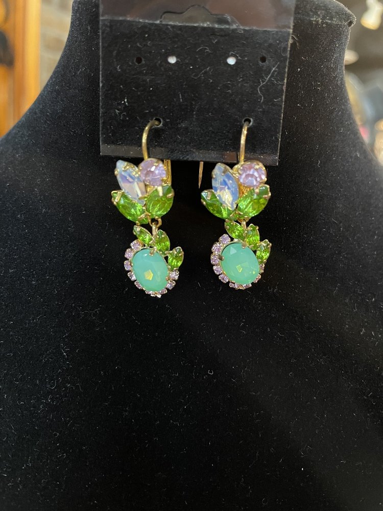 Green Lilly Pad Jeweled Earrings
