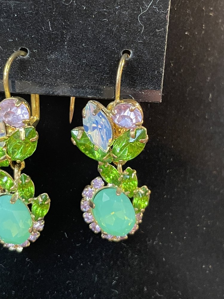 Green Lilly Pad Jeweled Earrings