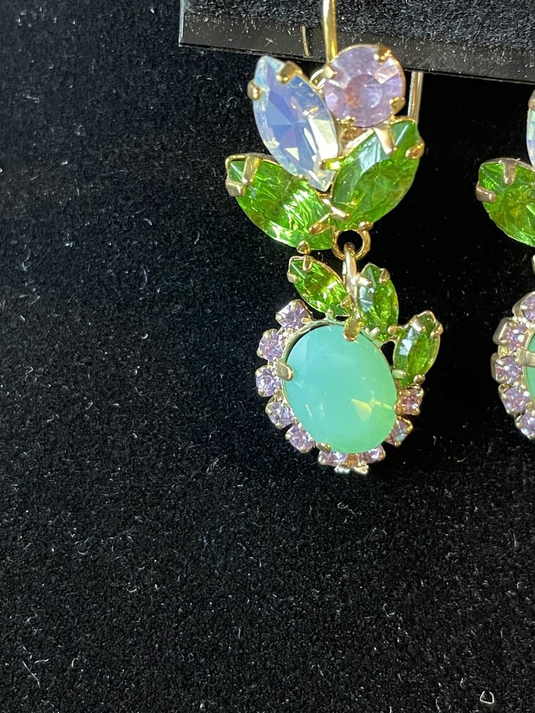Green Lilly Pad Jeweled Earrings