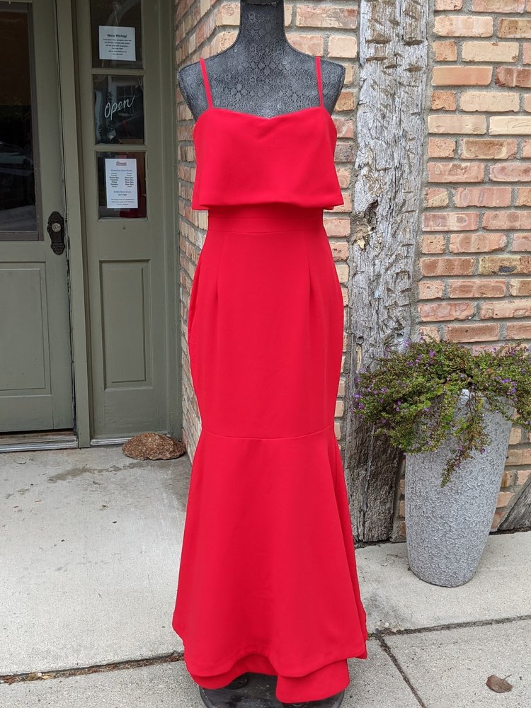Aqua Red Long Lined Evening Dress, Size 10