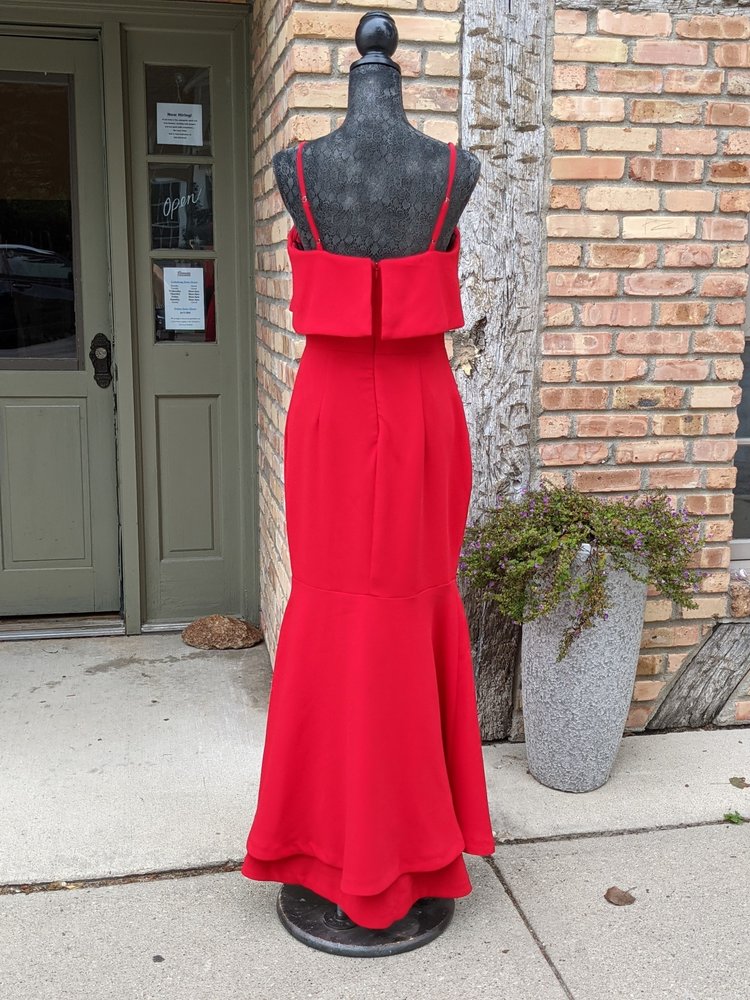 Aqua Red Long Lined Evening Dress, Size 10