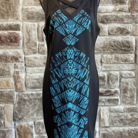 Thalia Sodi Black and Blue Patterned Dress, Size XL