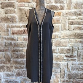 Donna Ricco Black V-Neck Beaded Sheath