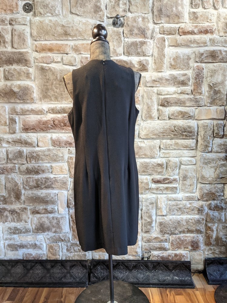 Donna Ricco Black V-Neck Beaded Sheath